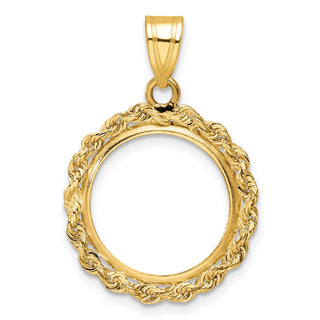 14k Yellow Gold 2mm Rope Edge 15.5mm Prong Coin Bezel Pendant - Fits 2.5 Pesos