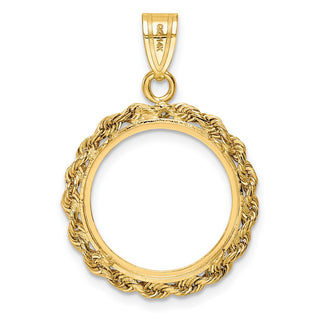 14k Yellow Gold 2mm Rope Edge 16mm Prong Coin Bezel Pendant - Fits 1/10 oz Maple Leaf, Maple Leaf, and Other Coins