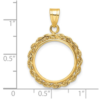14k Yellow Gold 2mm Rope Edge 16mm Prong Coin Bezel Pendant - Fits 1/10 oz Maple Leaf, Maple Leaf, and Other Coins