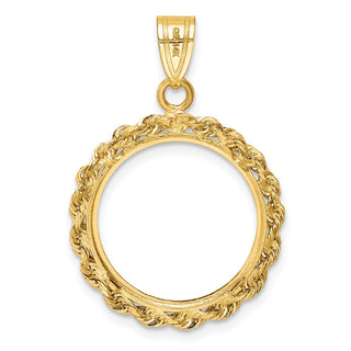 14k Yellow Gold 2mm Rope Edge 16.5mm Prong Coin Bezel Pendant - Fits 1/10 oz American Eagle and 1/10 oz Krugerrand