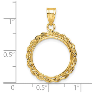 14k Yellow Gold 2mm Rope Edge 16.5mm Prong Coin Bezel Pendant - Fits 1/10 oz American Eagle and 1/10 oz Krugerrand