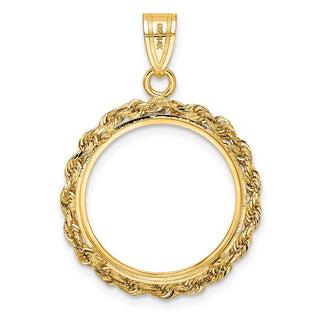 14k Yellow Gold 2mm Rope Edge 17.8mm Prong Coin Bezel Pendant - Fits US $2.50 Liberty and Other Coins