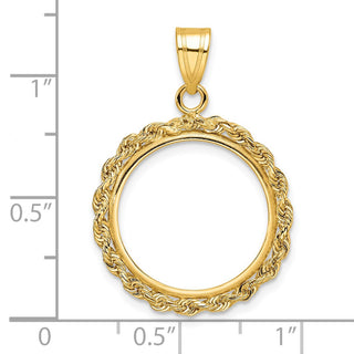 14k Yellow Gold 2mm Rope Edge 17.8mm Prong Coin Bezel Pendant - Fits US $2.50 Liberty and Other Coins