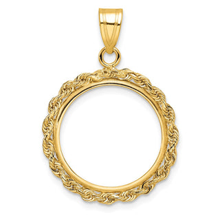 14k Yellow Gold 2mm Rope Edge 17.8mm Prong Coin Bezel Pendant - Fits US $2.50 Liberty and Other Coins
