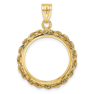 14k Yellow Gold 2mm Rope Edge 18mm Prong Coin Bezel Pendant - Fits 1/10 oz Cat, 1/10 oz Panda, and US Dime
