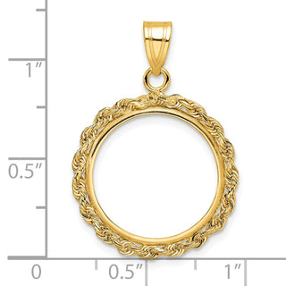 14k Yellow Gold 2mm Rope Edge 18mm Prong Coin Bezel Pendant - Fits 1/10 oz Cat, 1/10 oz Panda, and US Dime