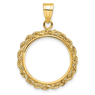 14k Yellow Gold 2mm Rope Edge 18mm Prong Coin Bezel Pendant - Fits 1/10 oz Cat, 1/10 oz Panda, and US Dime