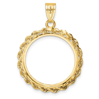 14k Yellow Gold 2mm Rope Edge 19.0mm Prong Coin Bezel Pendant - Fits 5 Pesos