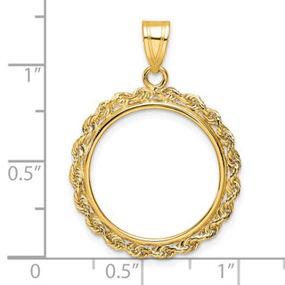 14k Yellow Gold 2mm Rope Edge 19.0mm Prong Coin Bezel Pendant - Fits 5 Pesos