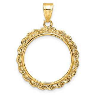 14k Yellow Gold 2mm Rope Edge 19.0mm Prong Coin Bezel Pendant - Fits 5 Pesos