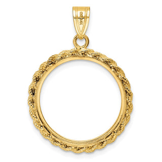 14k Yellow Gold 2mm Rope Edge 20mm Prong Coin Bezel Pendant - Fits 1/4 oz Kangaroo