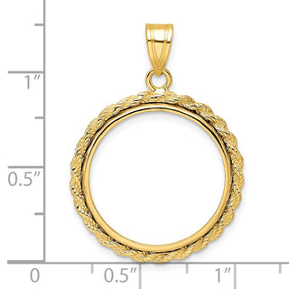 14k Yellow Gold 2mm Rope Edge 20mm Prong Coin Bezel Pendant - Fits 1/4 oz Kangaroo