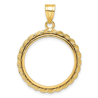 14k Yellow Gold 2mm Rope Edge 20mm Prong Coin Bezel Pendant - Fits 1/4 oz Kangaroo