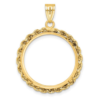 14k Yellow Gold 2mm Rope Edge 21.6mm Prong Coin Bezel Pendant - Fits US $5 Bald Eagle and US $5 Congressional
