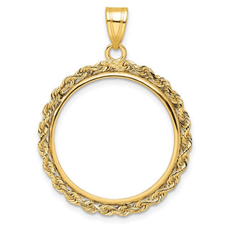 14k Yellow Gold 2mm Rope Edge 21.6mm Prong Coin Bezel Pendant - Fits US $5 Bald Eagle and US $5 Congressional