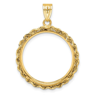 14k Polished Rope 22.0mm Prong Coin Bezel Pendant - Fits 1/4 oz American Eagle and Other Coins