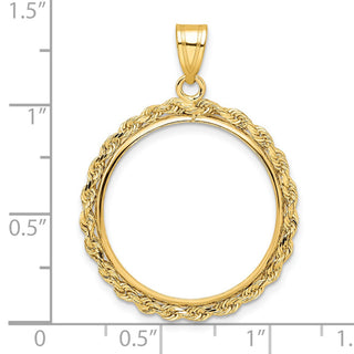 14k Polished Rope 22.0mm Prong Coin Bezel Pendant - Fits 1/4 oz American Eagle and Other Coins