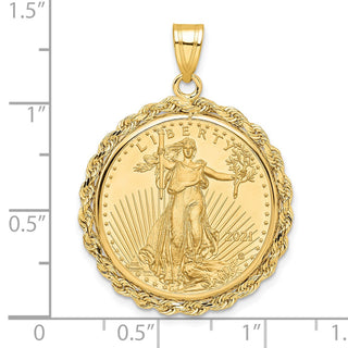 14k Yellow Gold Polished Rope Mounted 1/4oz American Eagle Prong Coin Bezel Pendant