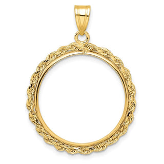 10k Yellow Gold Polished Rope 22.0mm Prong Coin Bezel Pendant - Fits 1/4 oz American Eagle and Other Coins