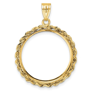 14k Yellow Gold 2mm Rope Edge 22.6mm Prong Coin Bezel Pendant - Fits 10 Pesos and US $5 Liberty Classic