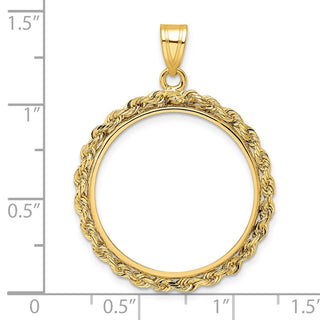 14k Yellow Gold 2mm Rope Edge 22.6mm Prong Coin Bezel Pendant - Fits 10 Pesos and US $5 Liberty Classic