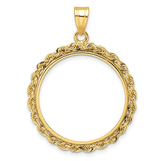 14k Yellow Gold 2mm Rope Edge 22.6mm Prong Coin Bezel Pendant - Fits 10 Pesos and US $5 Liberty Classic