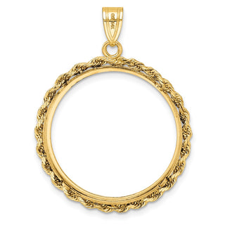 14k Yellow Gold 2mm Rope Edge 25.4mm Prong Coin Bezel Pendant - Fits 1/4 oz American Eagle and Other Coins