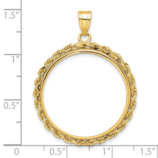 14k Yellow Gold 2mm Rope Edge 25.4mm Prong Coin Bezel Pendant - Fits 1/4 oz American Eagle and Other Coins