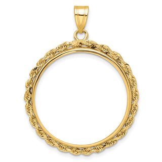 14k Yellow Gold 2mm Rope Edge 25.4mm Prong Coin Bezel Pendant - Fits 1/4 oz American Eagle and Other Coins