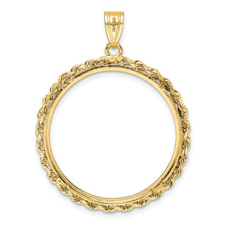 14k Yellow Gold 2mm Rope Edge 27mm Prong Coin Bezel Pendant - Fits 1/2 oz American Eagle, US $10 Liberty, and Other Coins