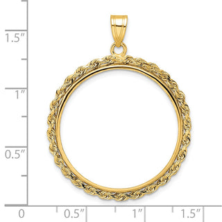 14k Yellow Gold 2mm Rope Edge 27mm Prong Coin Bezel Pendant - Fits 1/2 oz American Eagle, US $10 Liberty, and Other Coins
