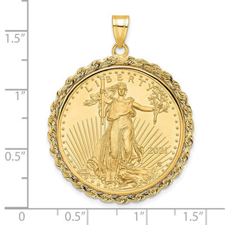 14k Yellow Gold Polished Rope Mounted 1/2oz American Eagle Prong Coin Bezel Pendant