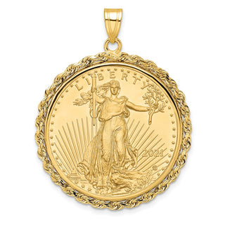 14k Yellow Gold Polished Rope Mounted 1/2oz American Eagle Prong Coin Bezel Pendant