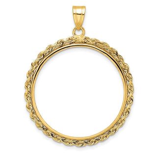 10k Yellow Gold Polished Rope 27.0mm Prong Coin Bezel Pendant - Fits 1/2 oz American Eagle, US $10 Liberty, and Other Coins