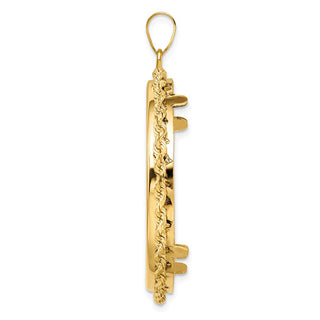 14k Yellow Gold 2mm Rope Edge 30mm Prong Coin Bezel Pendant - Fits 1 oz Maple Leaf and 1/2 oz Cat