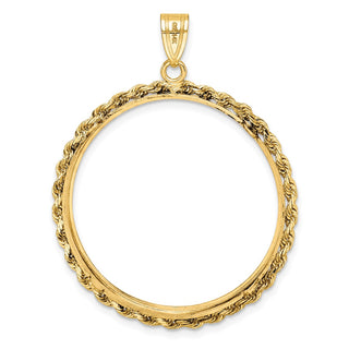 14k Yellow Gold 2mm Rope Edge 30mm Prong Coin Bezel Pendant - Fits 1 oz Maple Leaf and 1/2 oz Cat