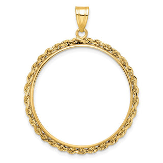 14k Yellow Gold 2mm Rope Edge 30mm Prong Coin Bezel Pendant - Fits 1 oz Maple Leaf and 1/2 oz Cat