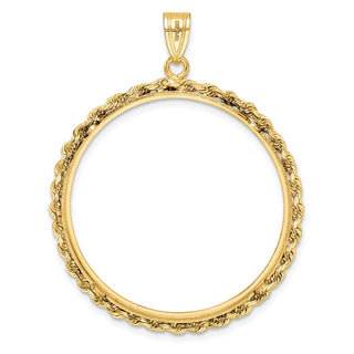 14k Yellow Gold 2mm Rope Edge 32mm Prong Coin Bezel Pendant - Fits 1 oz Australian Nugget, 1 oz Kangaroo, 1 oz Panda, and Other Coins