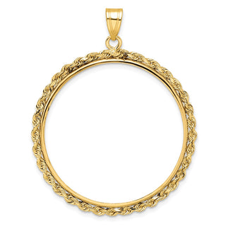 14k Yellow Gold 2mm Rope Edge 32mm Prong Coin Bezel Pendant - Fits 1 oz Australian Nugget, 1 oz Kangaroo, 1 oz Panda, and Other Coins