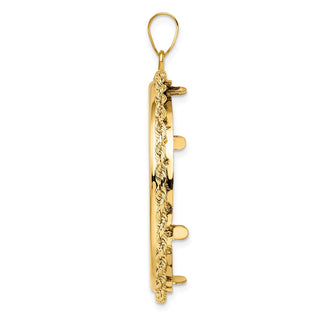 14k Yellow Gold 2mm Rope Edge 32.7mm Prong Coin Bezel Pendant - Fits 1 oz American Eagle, 1 oz Cat, and 1 oz Krugerrand
