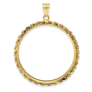 14k Yellow Gold 2mm Rope Edge 32.7mm Prong Coin Bezel Pendant - Fits 1 oz American Eagle, 1 oz Cat, and 1 oz Krugerrand