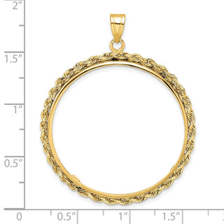 14k Yellow Gold 2mm Rope Edge 32.7mm Prong Coin Bezel Pendant - Fits 1 oz American Eagle, 1 oz Cat, and 1 oz Krugerrand