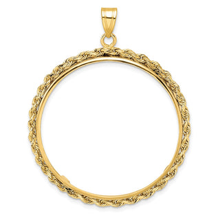 14k Yellow Gold 2mm Rope Edge 32.7mm Prong Coin Bezel Pendant - Fits 1 oz American Eagle, 1 oz Cat, and 1 oz Krugerrand