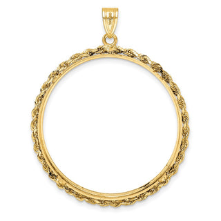 14k Yellow Gold 2mm Rope Edge 34.2mm Prong Coin Bezel Pendant - Fits US $20 Liberty and US $20 St. Gaudens
