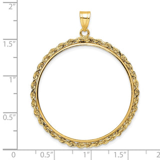 14k Yellow Gold 2mm Rope Edge 34.2mm Prong Coin Bezel Pendant - Fits US $20 Liberty and US $20 St. Gaudens