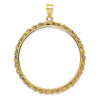 14k Yellow Gold 2mm Rope Edge 34.2mm Prong Coin Bezel Pendant - Fits US $20 Liberty and US $20 St. Gaudens