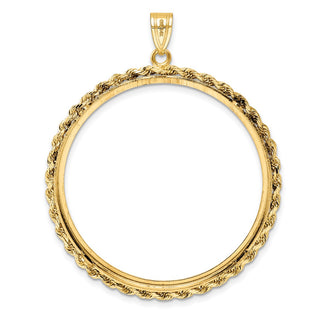 14k Yellow Gold 2mm Rope Edge 37mm Prong Coin Bezel Pendant - Fits 50 Pesos and Centenario