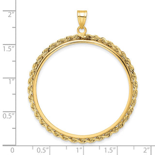 14k Yellow Gold 2mm Rope Edge 37mm Prong Coin Bezel Pendant - Fits 50 Pesos and Centenario