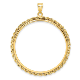 14k Yellow Gold 2mm Rope Edge 37mm Prong Coin Bezel Pendant - Fits 50 Pesos and Centenario