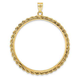 14k Yellow Gold 2mm Rope Edge 39.5mm Prong Coin Bezel Pendant - Fits 4 Ducat